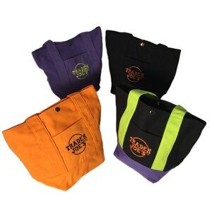 Trader Joe's Mini Canvas Tote Bag with Metal Snap Fastener 4-Pack Limited Ed